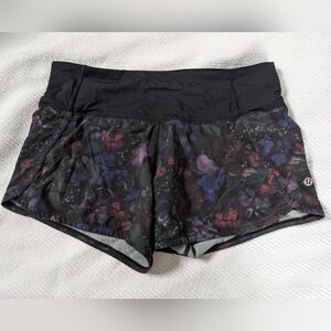 Lululemon Women’s Speed Shorts Size 4 Black Floral Athletic Running Lined